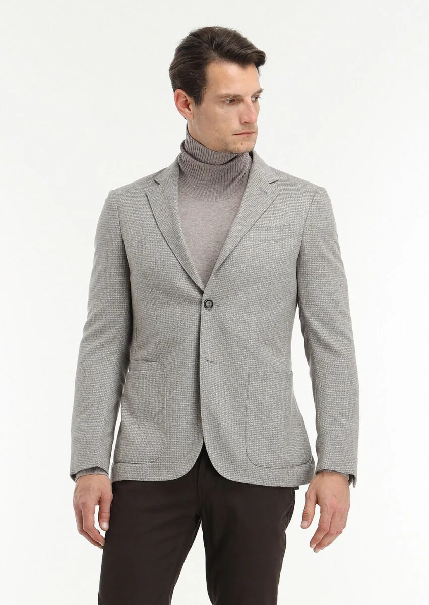 Beige Silk Blended Jacket - 3