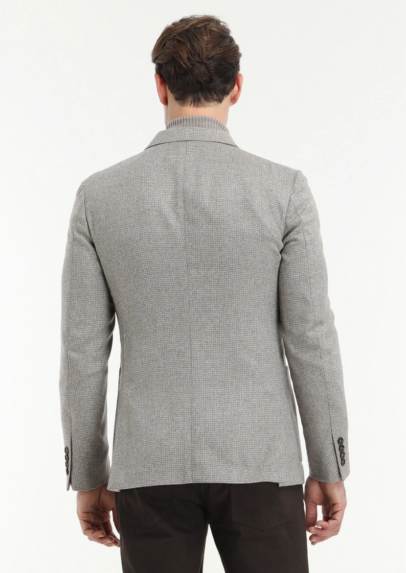 Beige Silk Blended Jacket - 4
