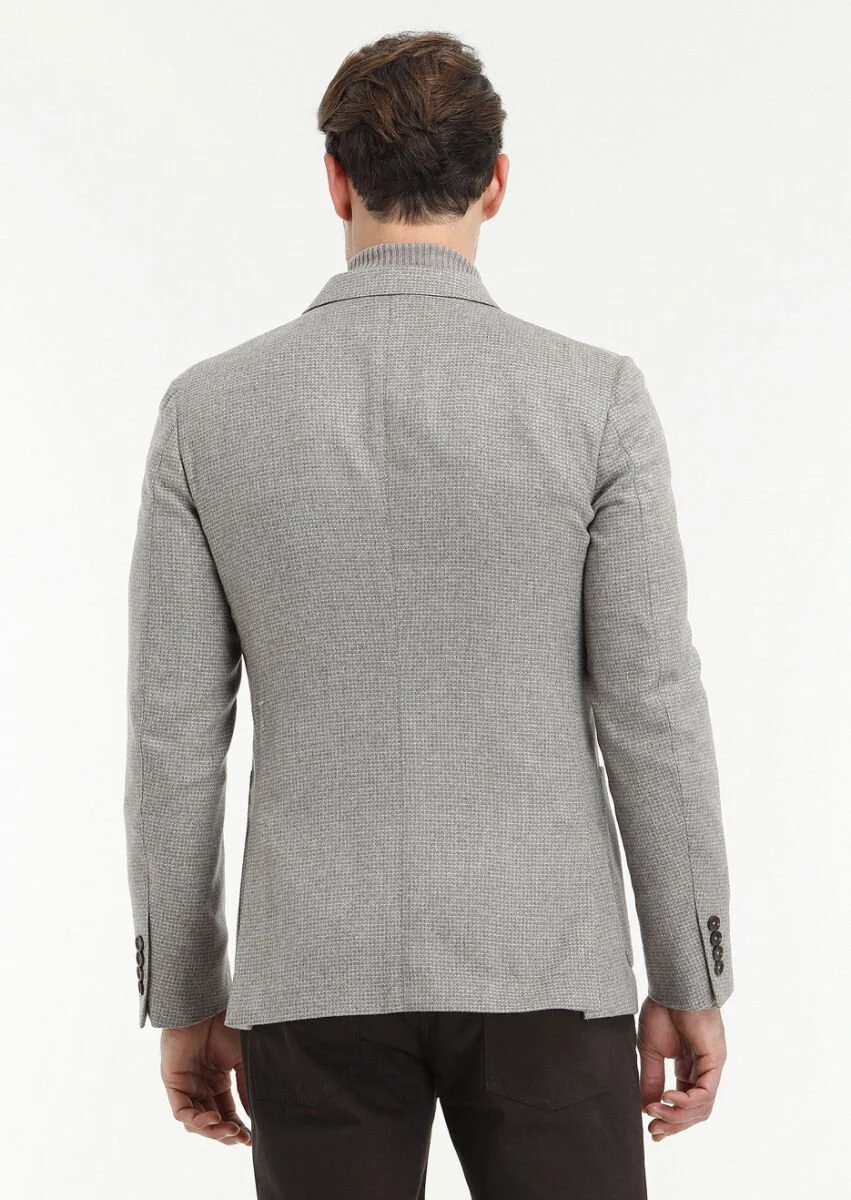 Beige Silk Blended Jacket - 4