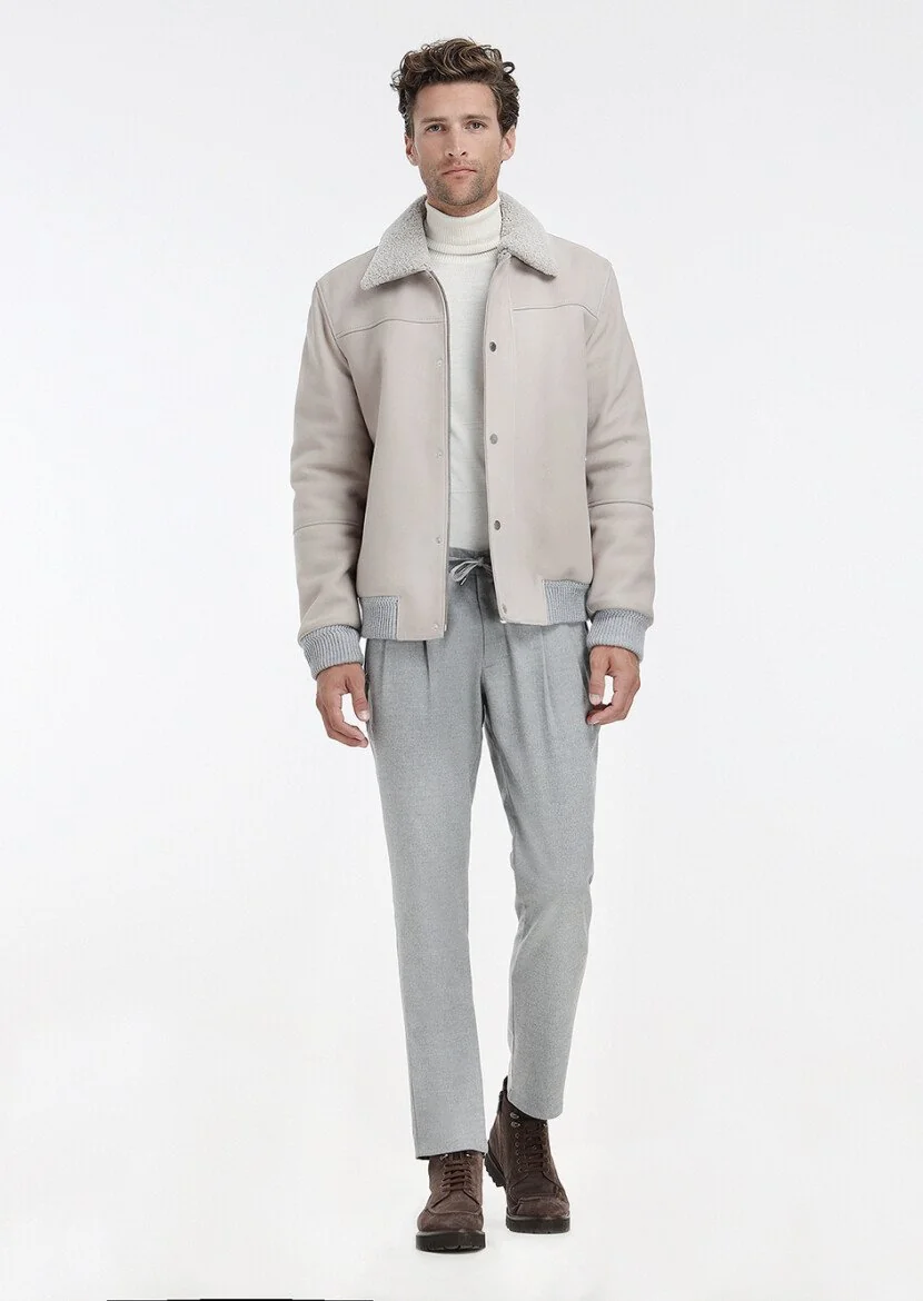 Beige Suede Leather Coat - 2