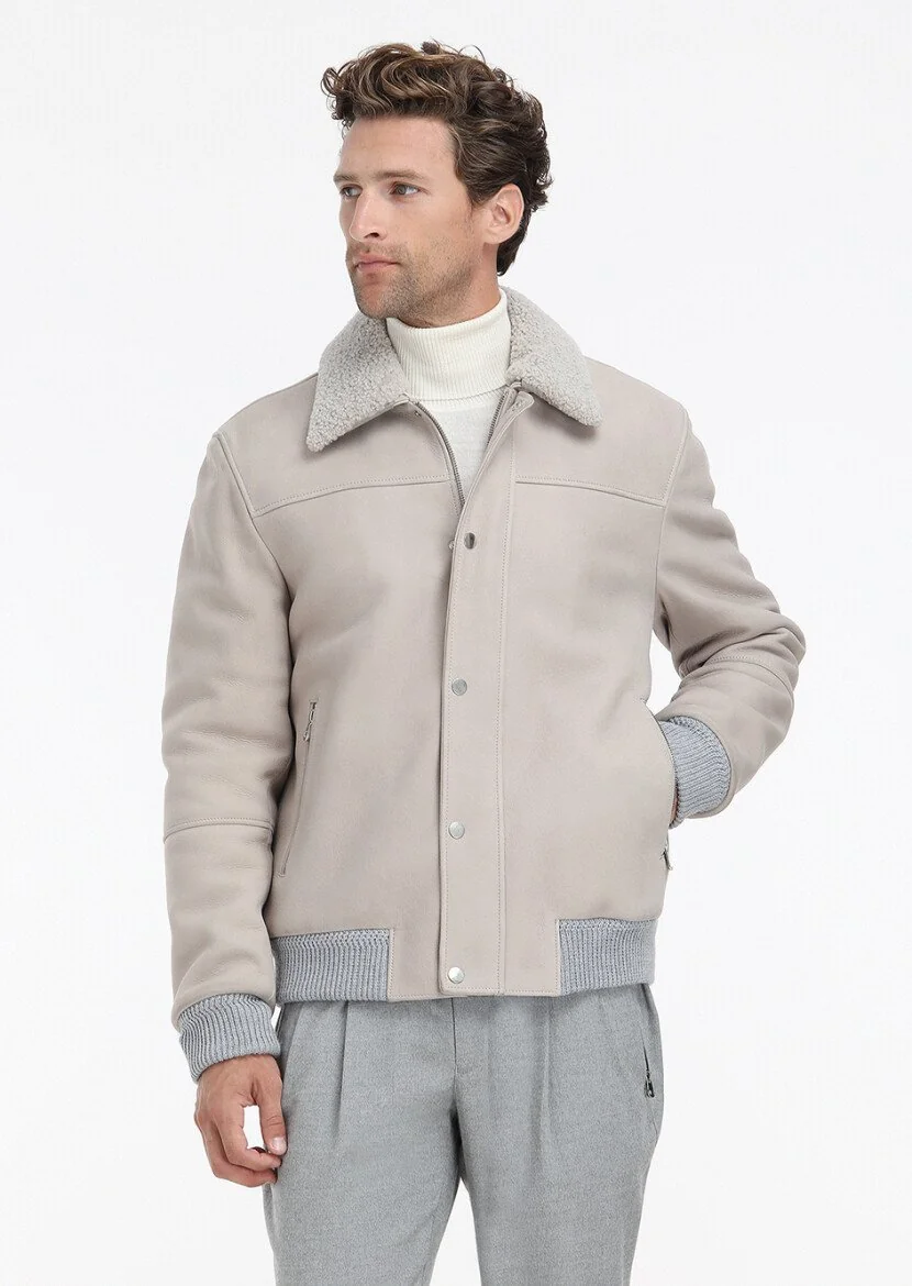 Beige Suede Leather Coat - 3