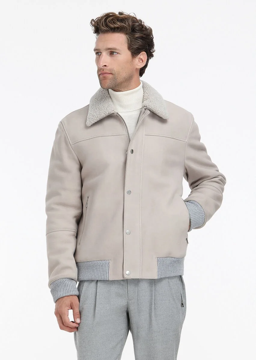 Beige Suede Leather Coat - 3