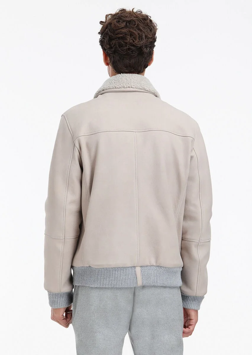Beige Suede Leather Coat - 8