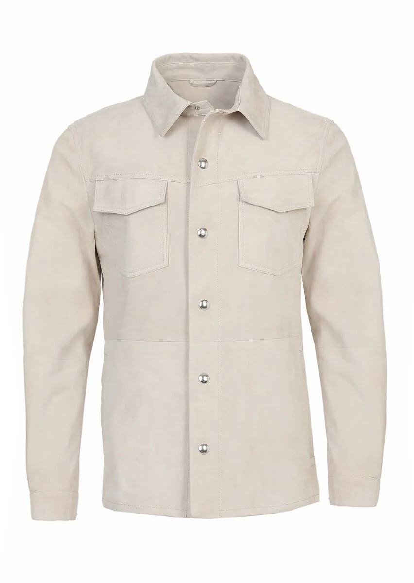 Beige Suede Leather Coat - 7