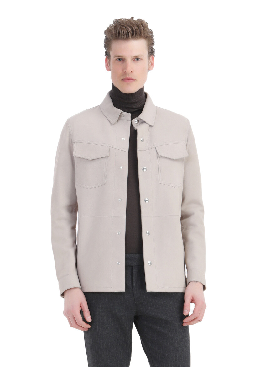 Beige Suede Leather Coat 