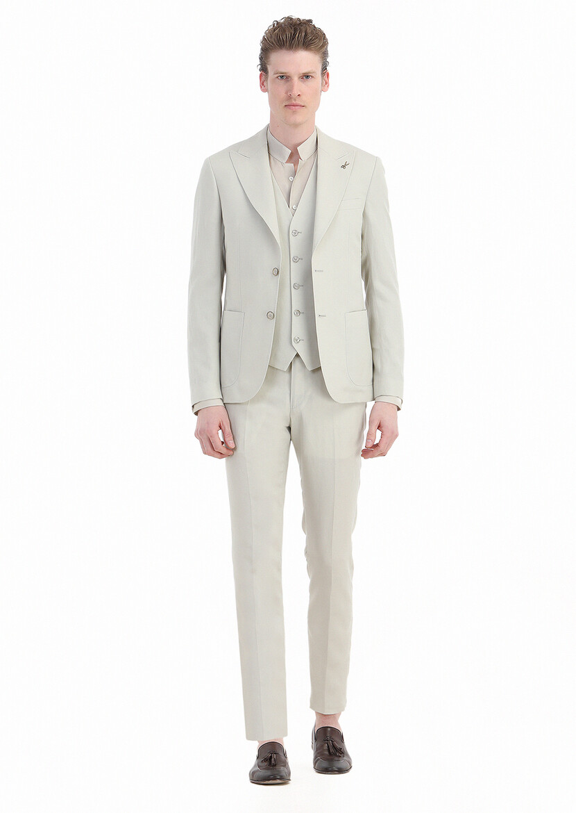 Beige Suit With Waistcoat - 1