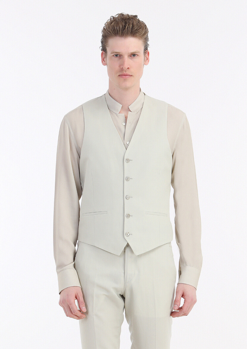 Beige Suit With Waistcoat - 6