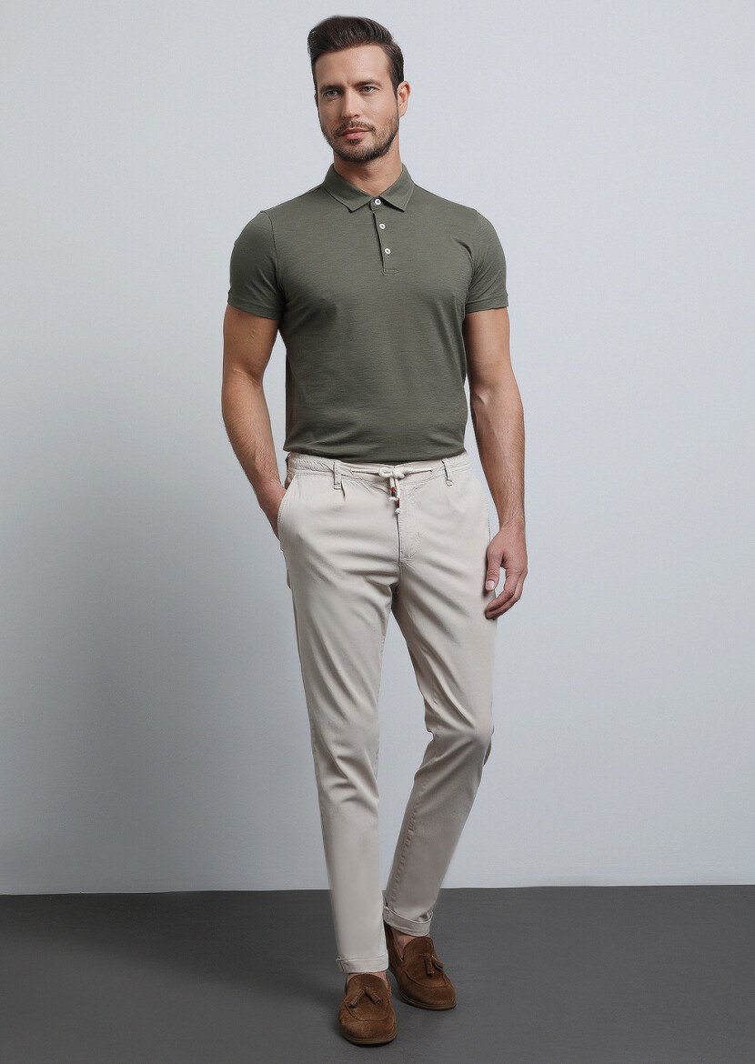 Beige Weaving Jogging Fit Casual Cotton Blended Trousers - 3