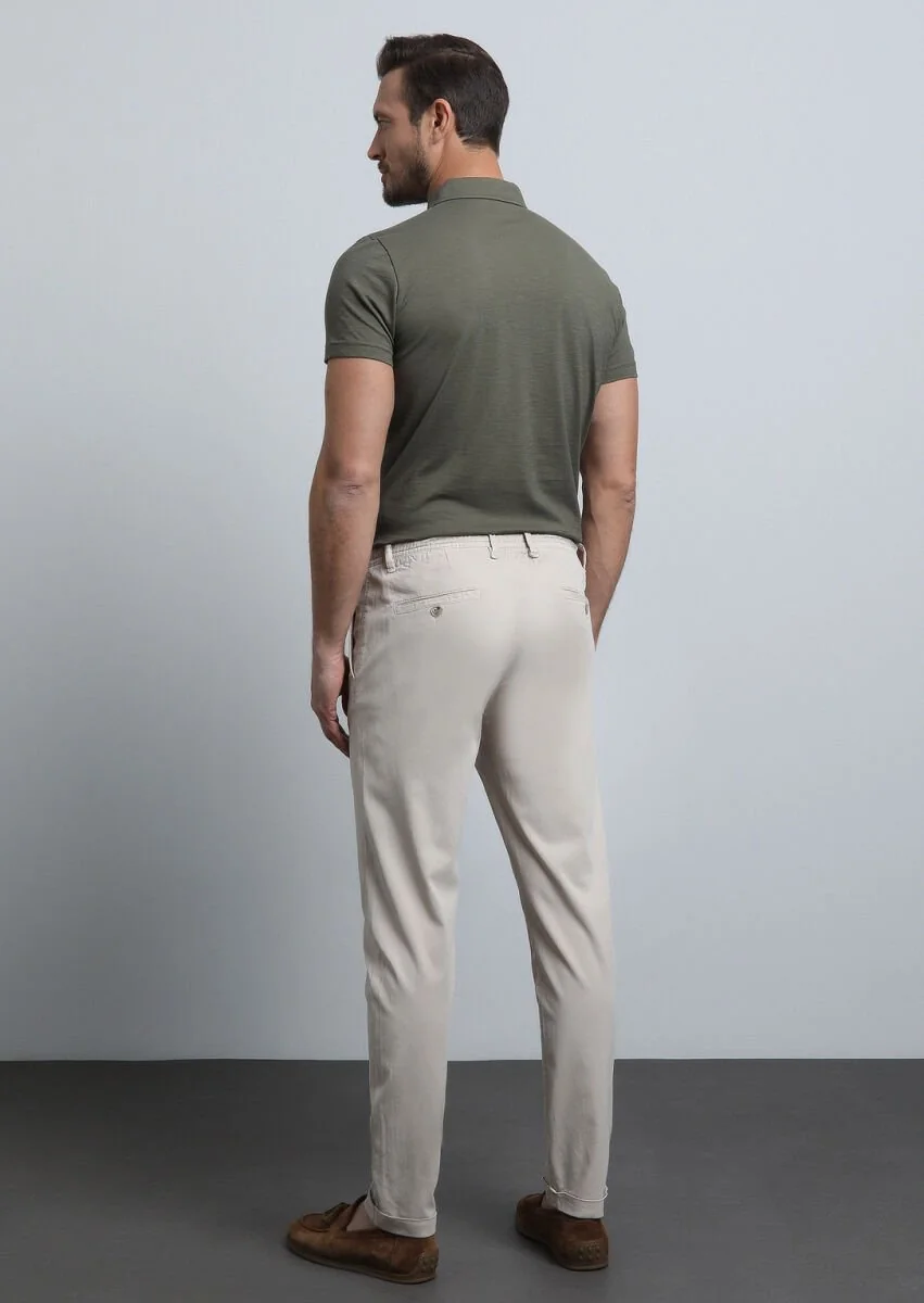 Beige Weaving Jogging Fit Casual Cotton Blended Trousers - 5