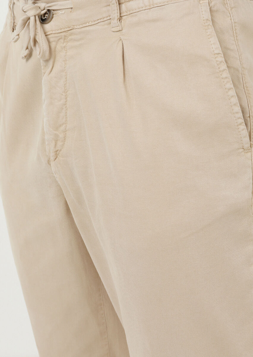 Beige Weaving Jogging Fit Casual Cotton Blended Trousers - 2