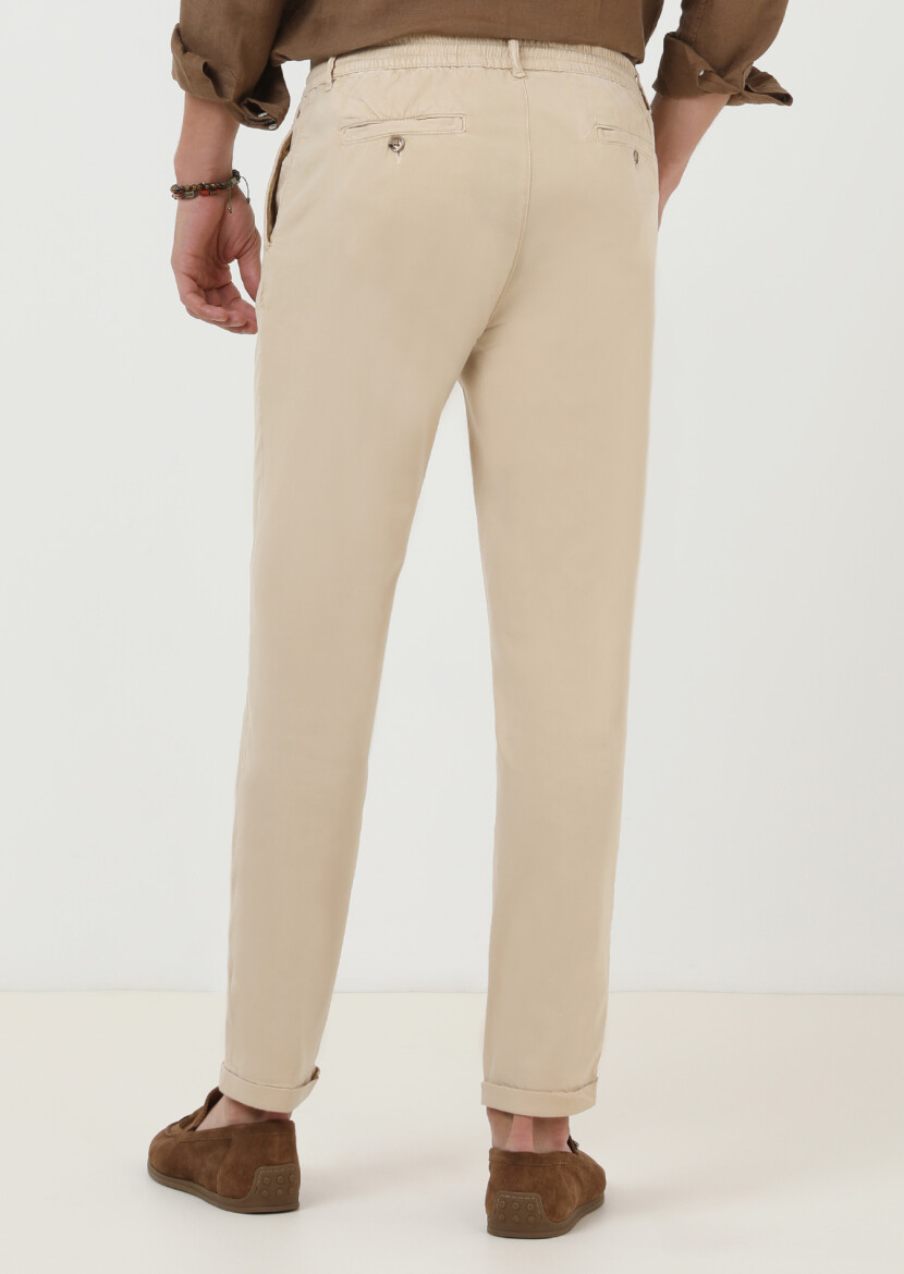 Beige Weaving Jogging Fit Casual Cotton Blended Trousers - 3