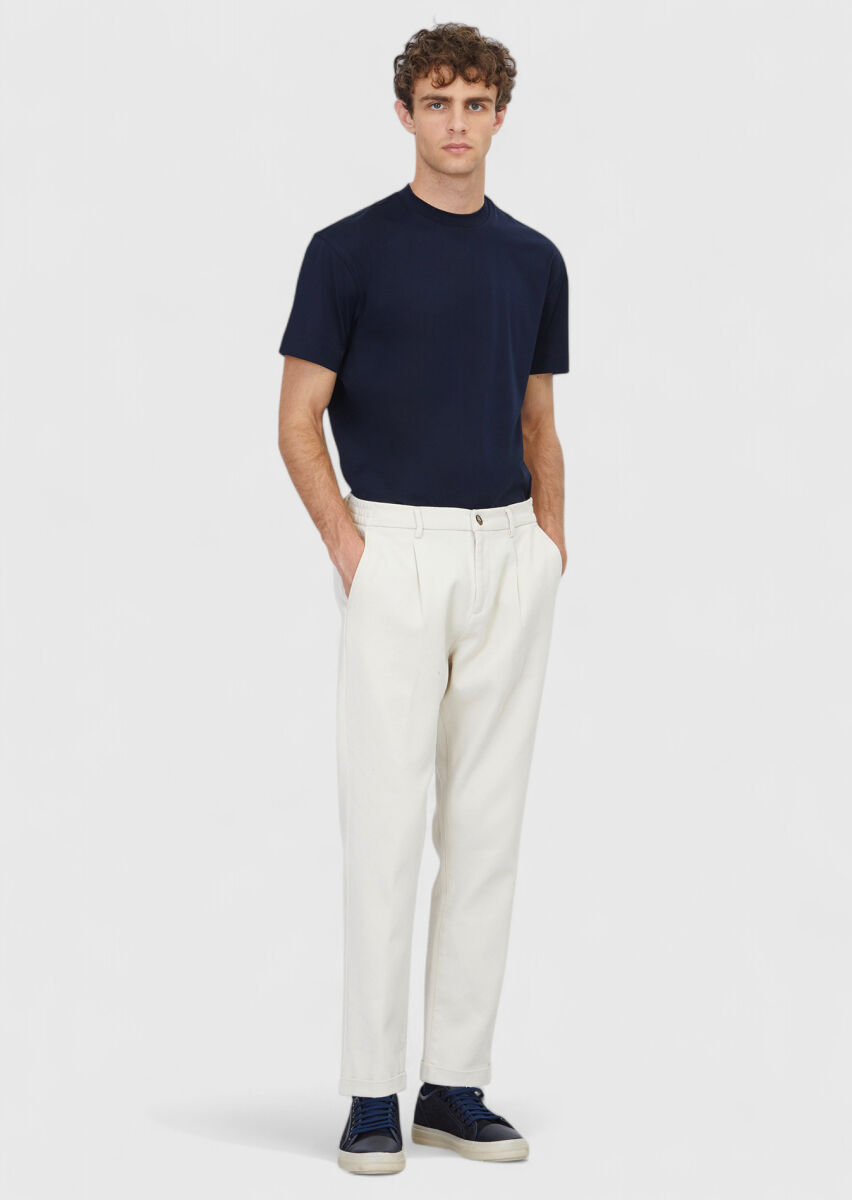 Beige Weaving Jogging Fit Casual Cotton Blended Trousers - 1