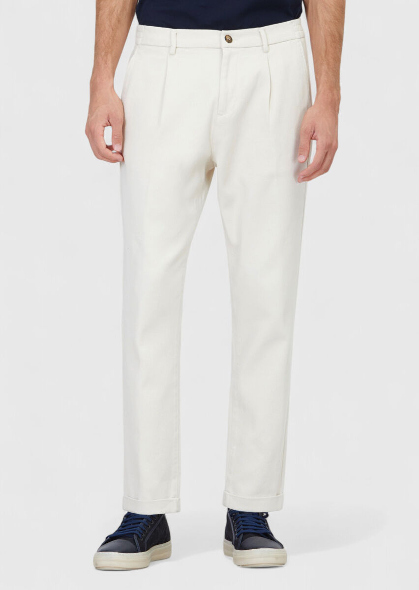 Beige Weaving Jogging Fit Casual Cotton Blended Trousers - 2