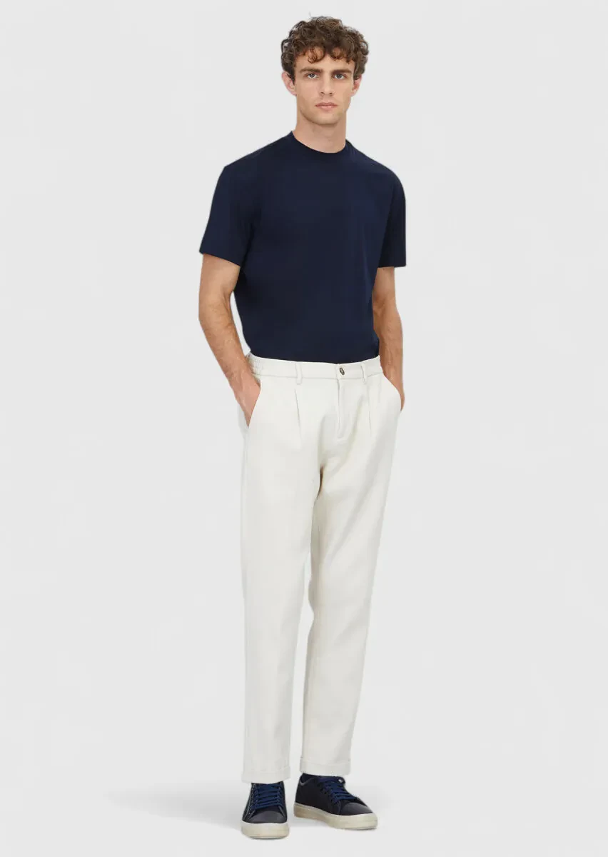 Beige Weaving Jogging Fit Casual Cotton Blended Trousers - 1