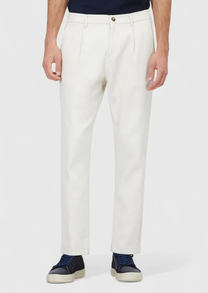 Beige Weaving Jogging Fit Casual Cotton Blended Trousers - 2