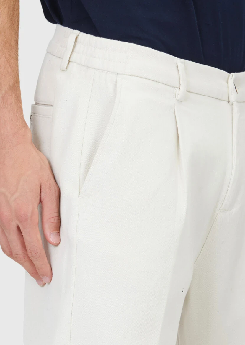 Beige Weaving Jogging Fit Casual Cotton Blended Trousers - 3