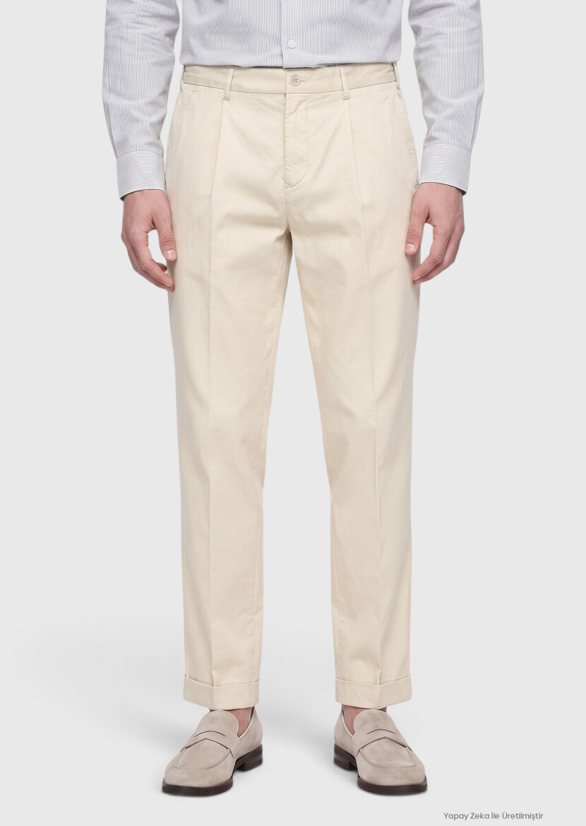 Beige Weaving Jogging Fit Casual Cotton Blended Trousers - RAMSEY