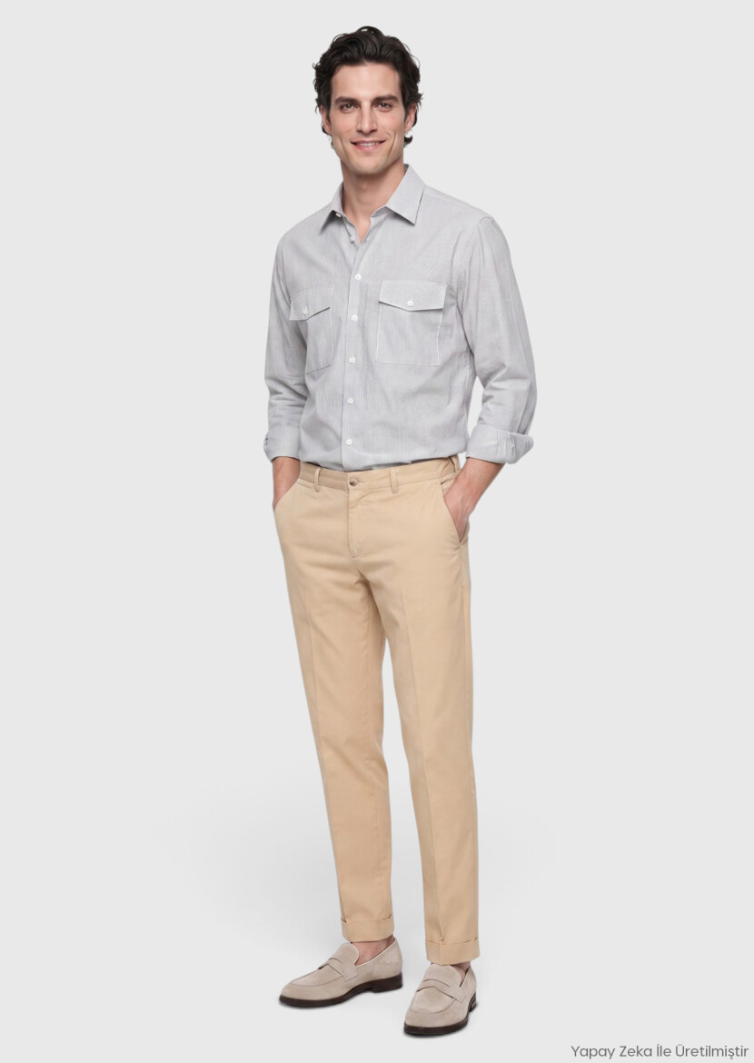 Beige Weaving Jogging Fit Casual Cotton Blended Trousers - RAMSEY