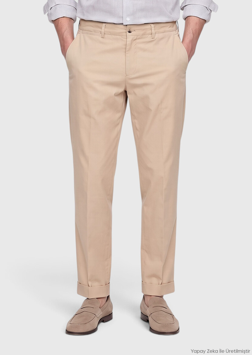 Beige Weaving Jogging Fit Casual Cotton Blended Trousers - RAMSEY