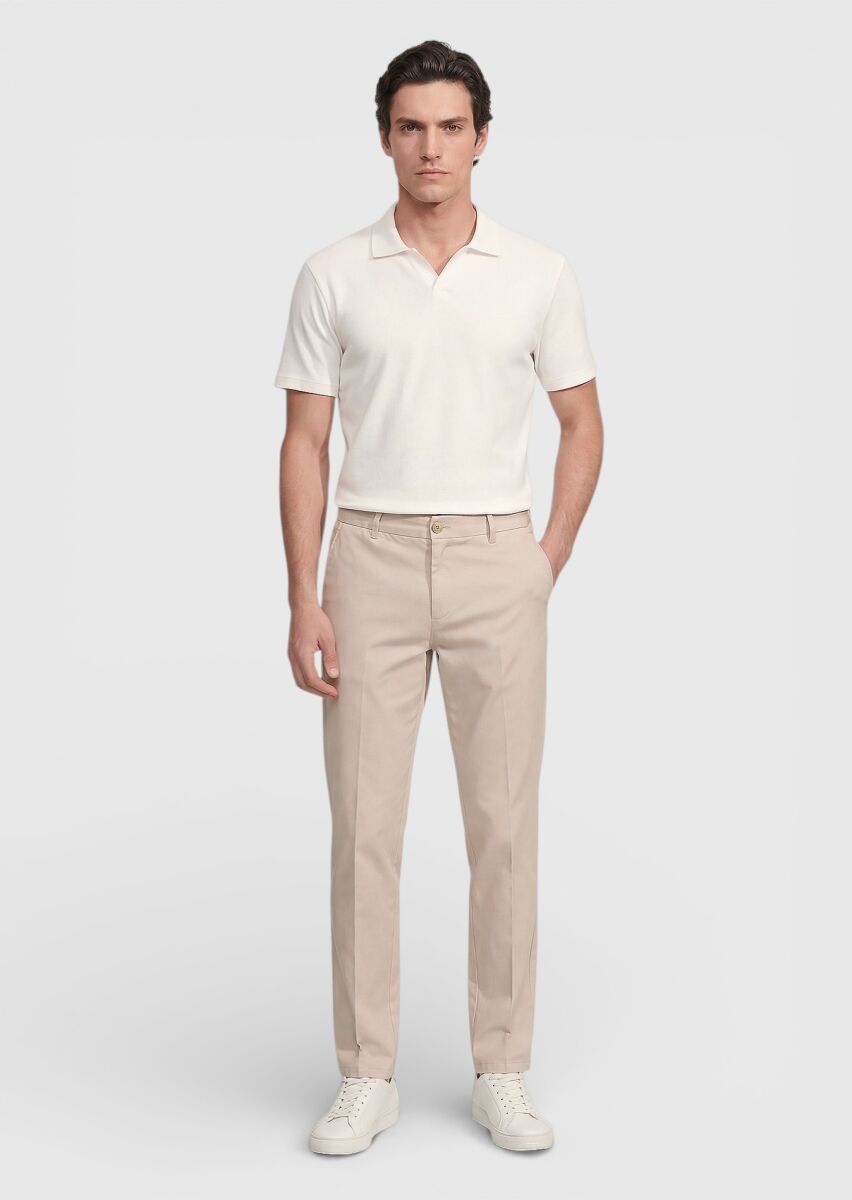 Beige Weaving Jogging Fit Casual Cotton Blended Trousers - 1