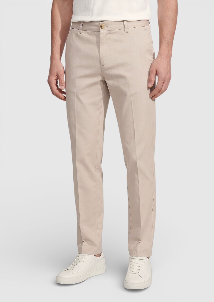 Beige Weaving Jogging Fit Casual Cotton Blended Trousers - RAMSEY