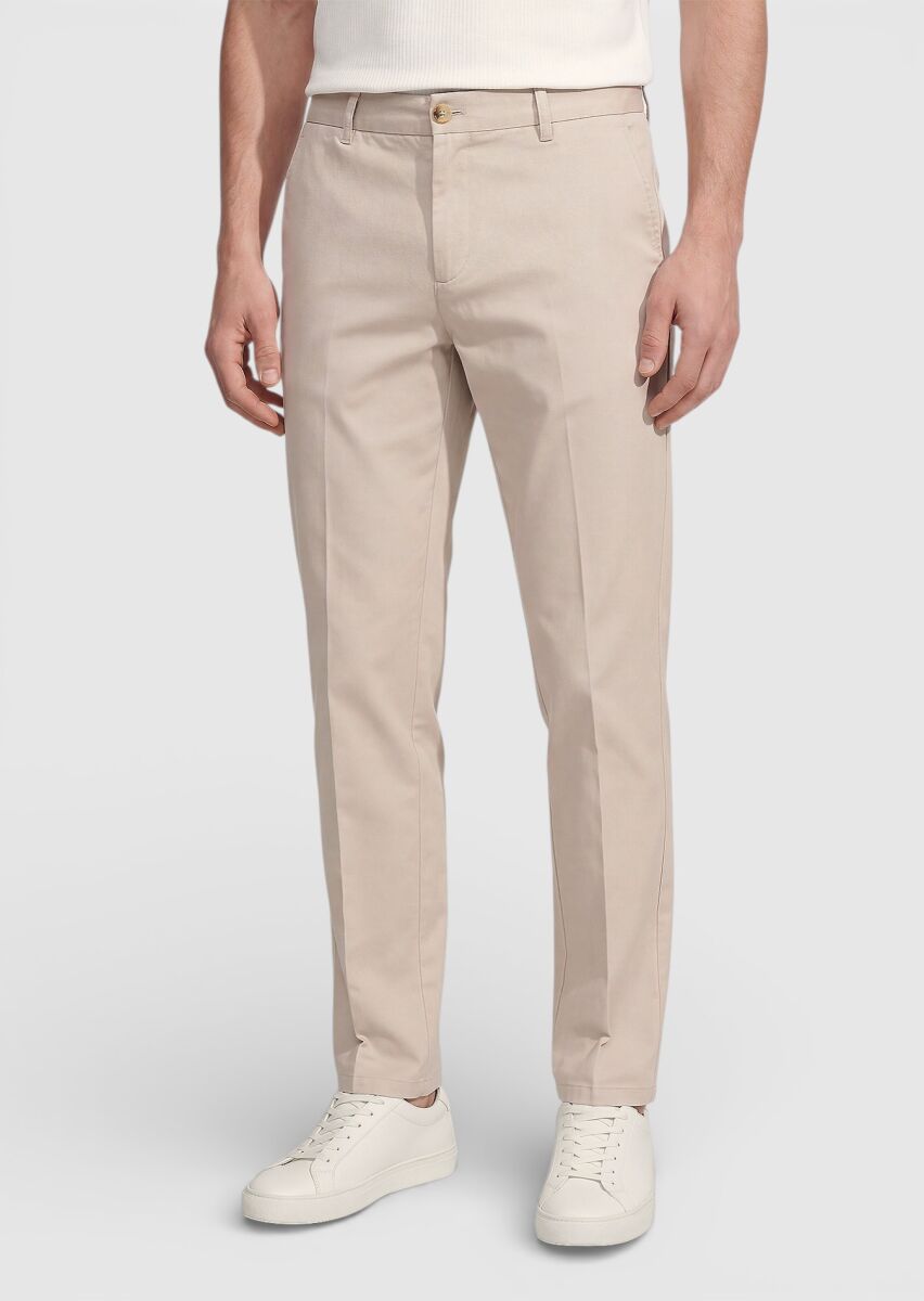 Beige Weaving Jogging Fit Casual Cotton Blended Trousers - 2