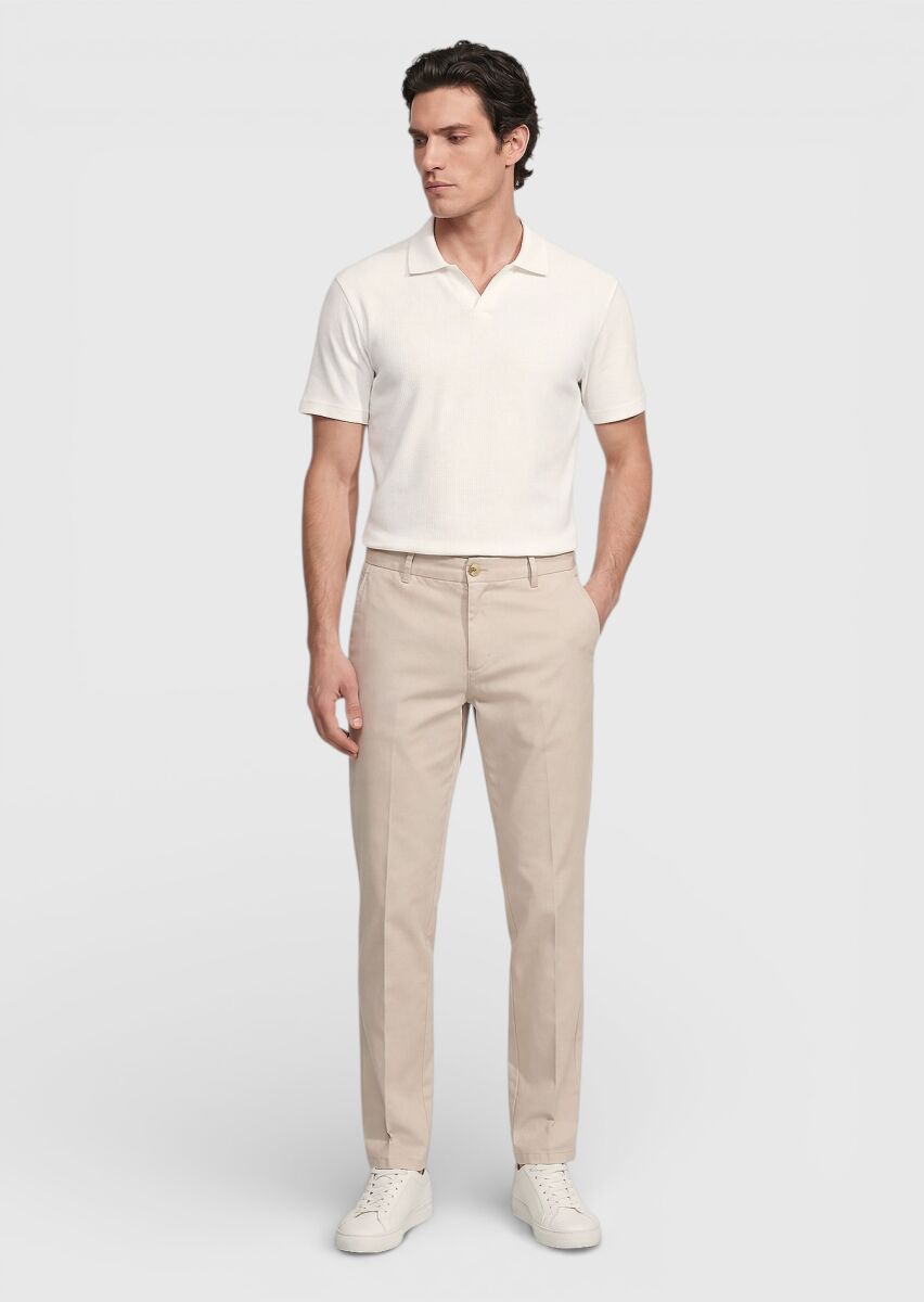 Beige Weaving Jogging Fit Casual Cotton Blended Trousers - 3