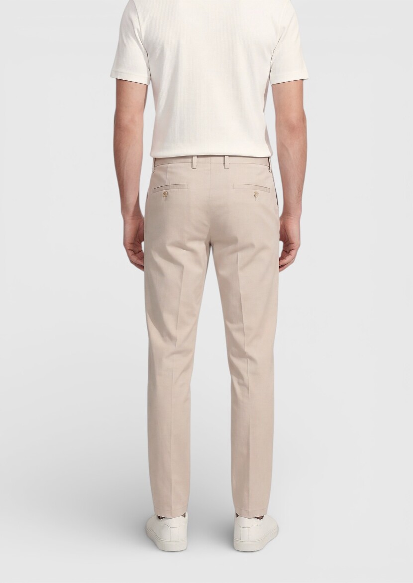 Beige Weaving Jogging Fit Casual Cotton Blended Trousers - 5