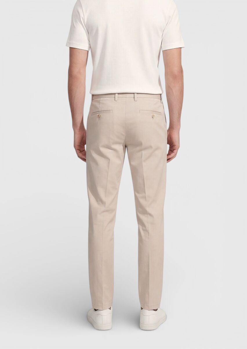 Beige Weaving Jogging Fit Casual Cotton Blended Trousers - 5