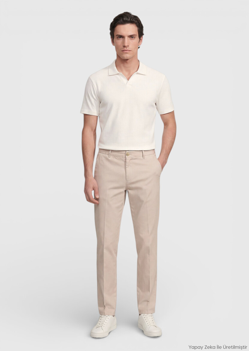 Beige Weaving Jogging Fit Casual Cotton Blended Trousers 