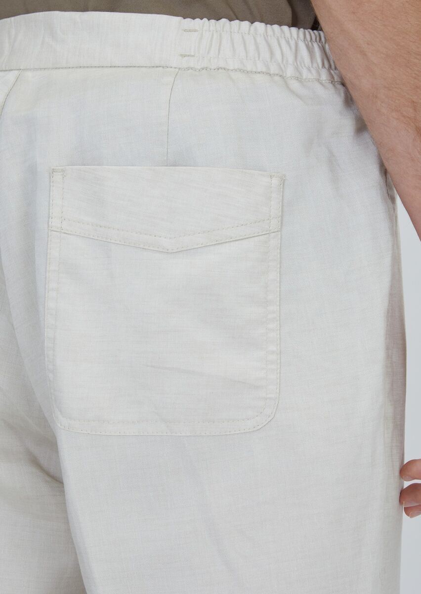 Beige Weaving Jogging Fit Casual Linen Blended Trousers - 4