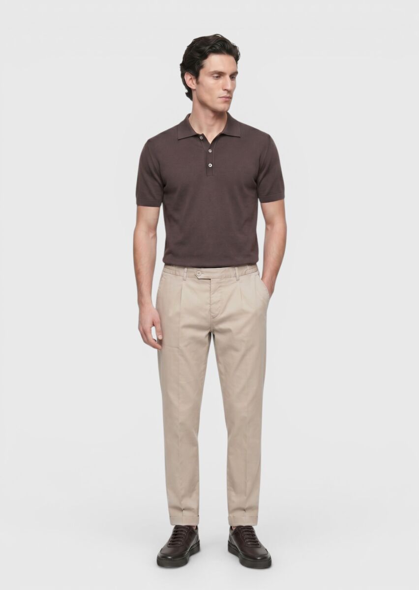 Beige Weaving Jogging Fit Casual Silk Blended Trousers - 1