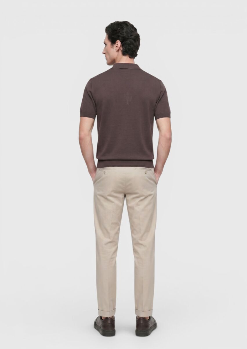 Beige Weaving Jogging Fit Casual Silk Blended Trousers - 5