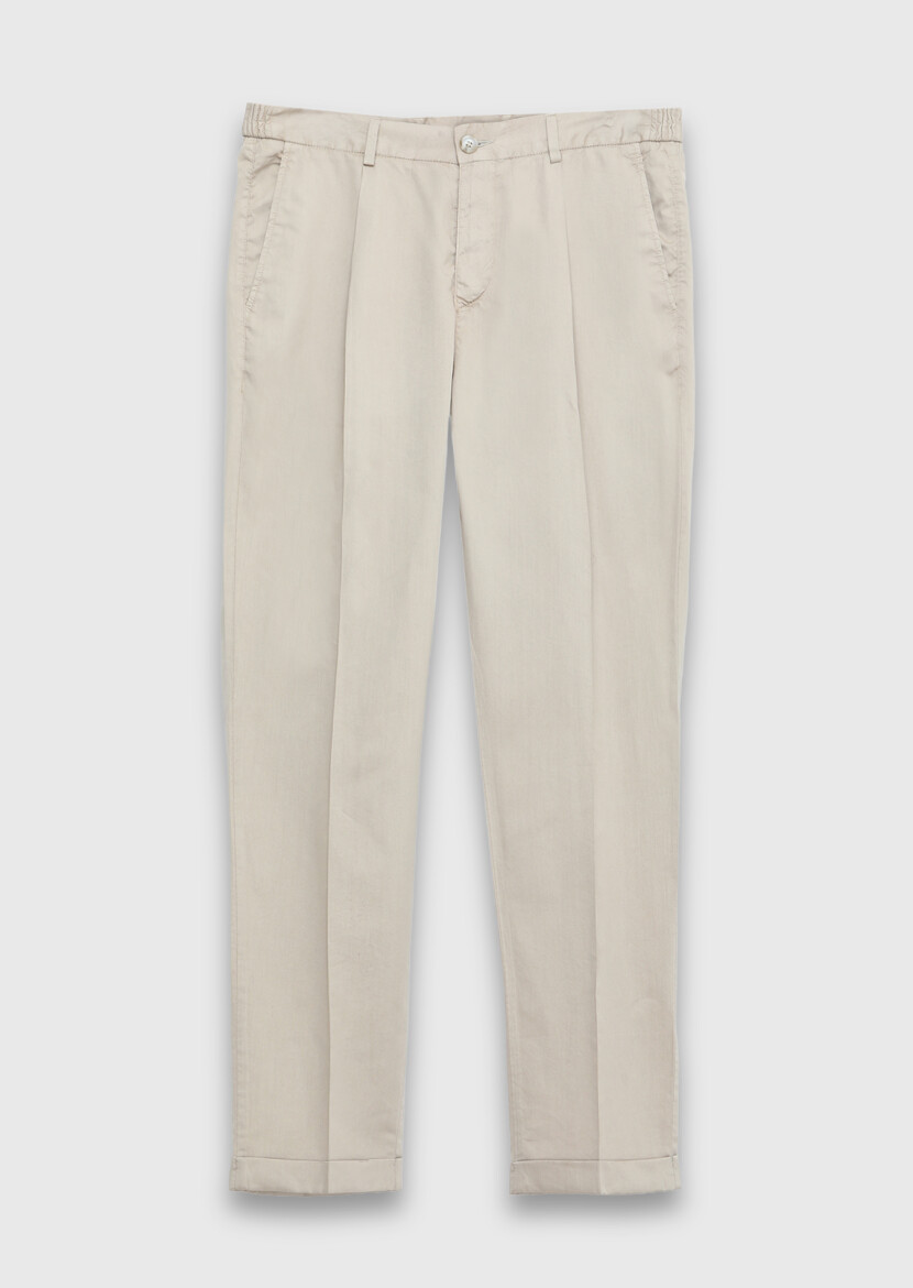 Beige Weaving Jogging Fit Casual Silk Blended Trousers - 6