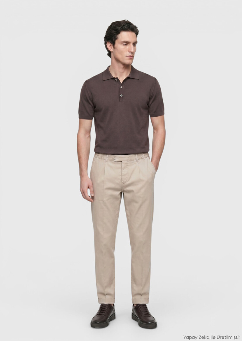 Beige Weaving Jogging Fit Casual Silk Blended Trousers 