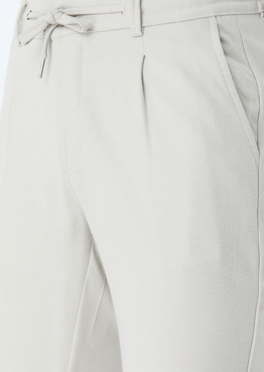 Beige Weaving Jogging Fit Casual Trousers - 2