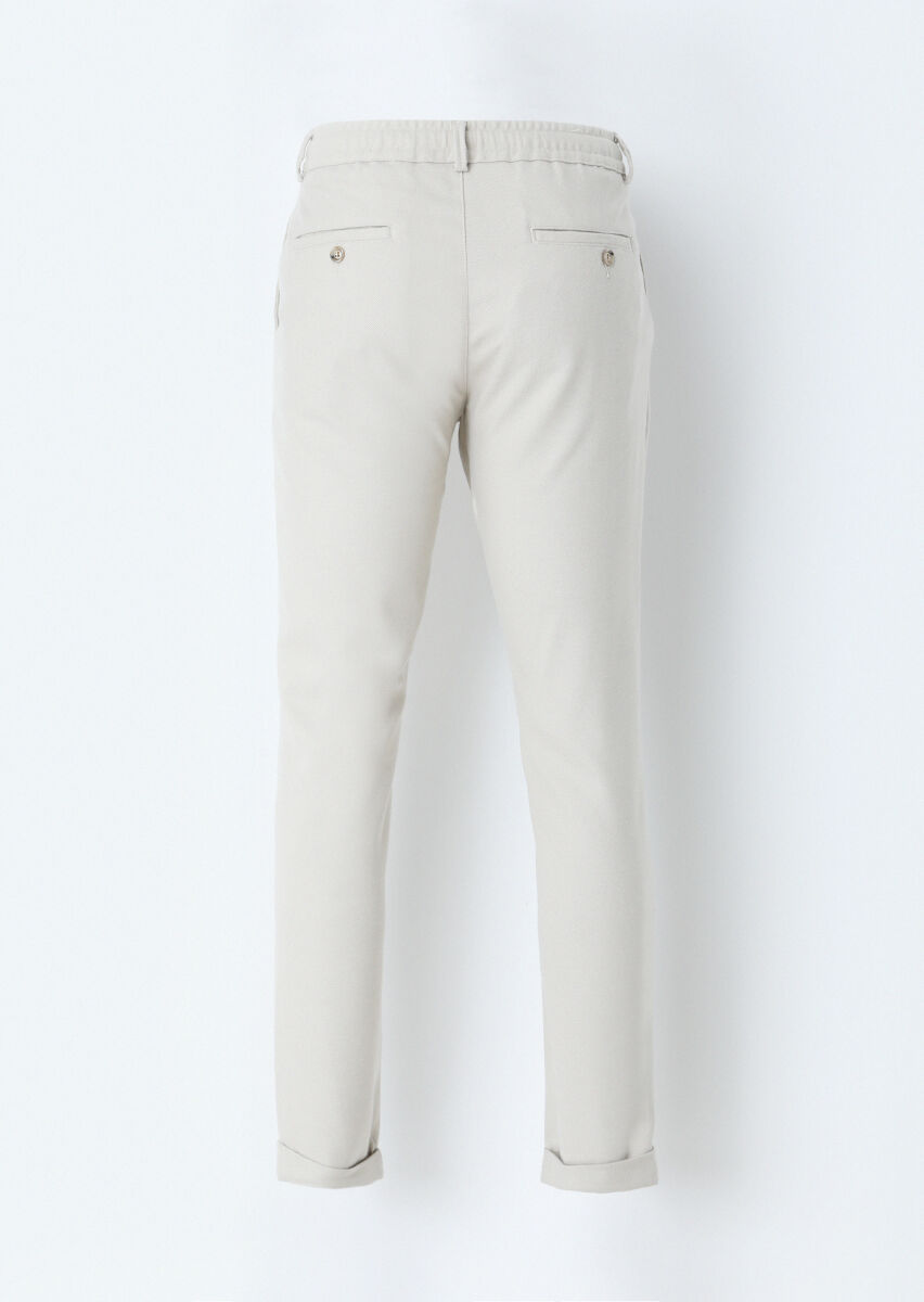 Beige Weaving Jogging Fit Casual Trousers - 3