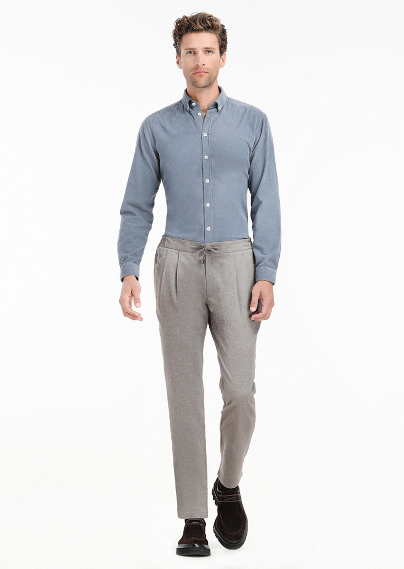 Beige Weaving Jogging Fit Casual Trousers 