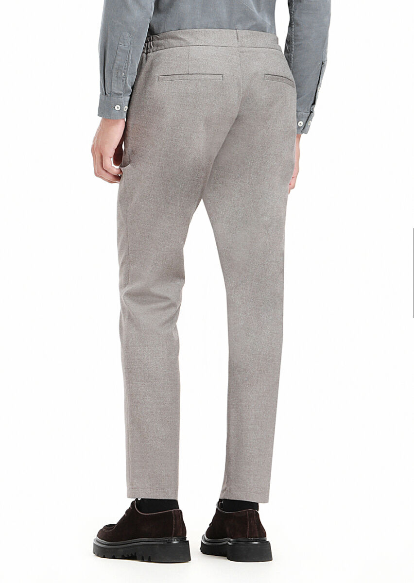 Beige Weaving Jogging Fit Casual Trousers - 4