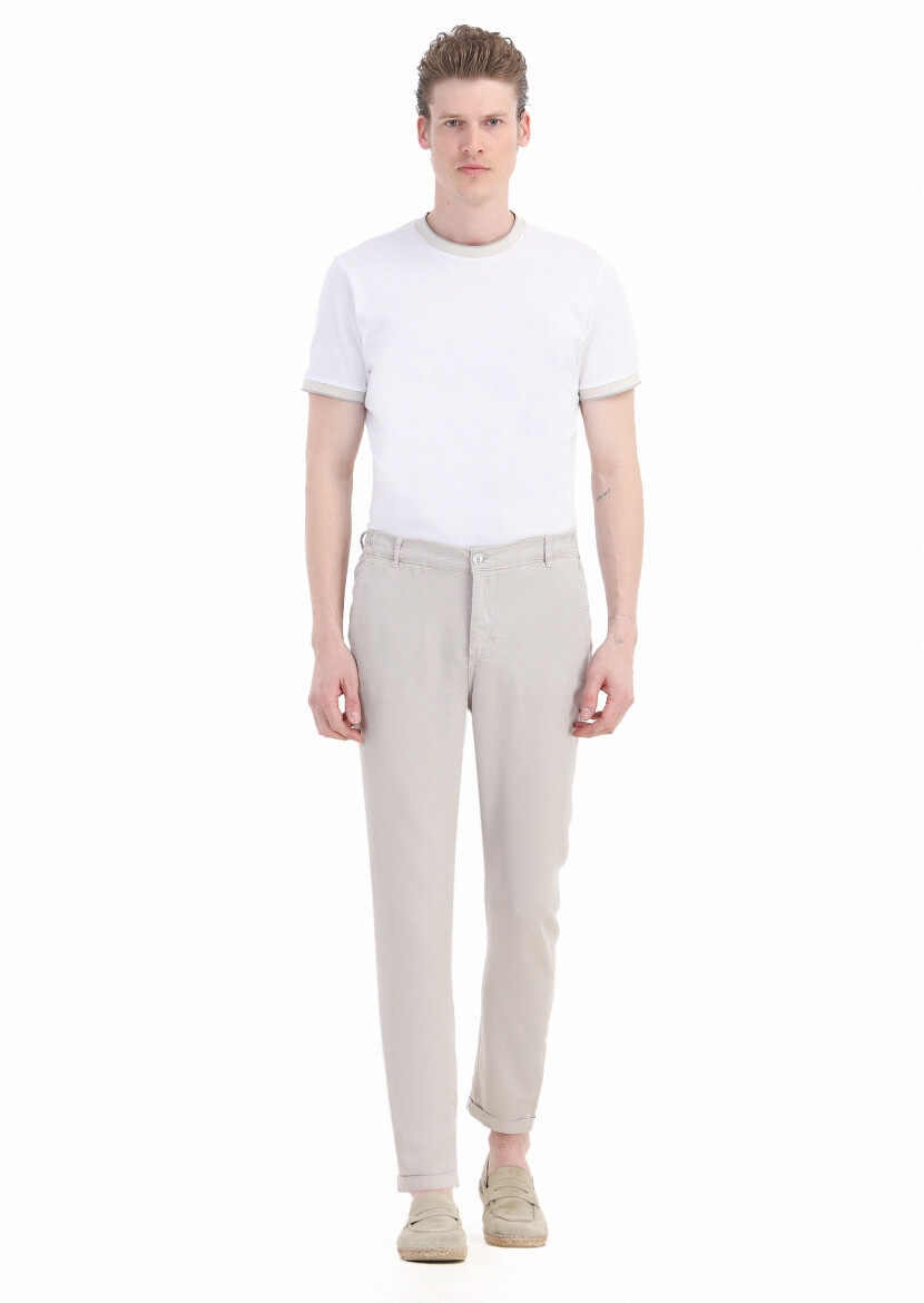 Beige Weaving Jogging Fit Casual Trousers - 1