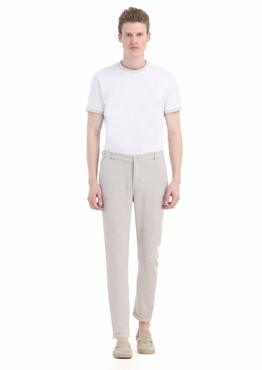Beige Weaving Jogging Fit Casual Trousers - 1