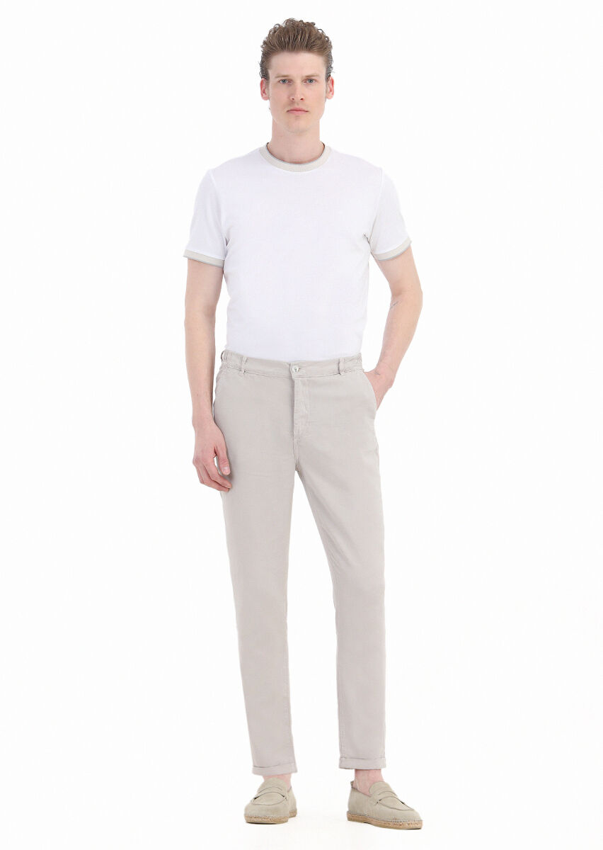 Beige Weaving Jogging Fit Casual Trousers - 2