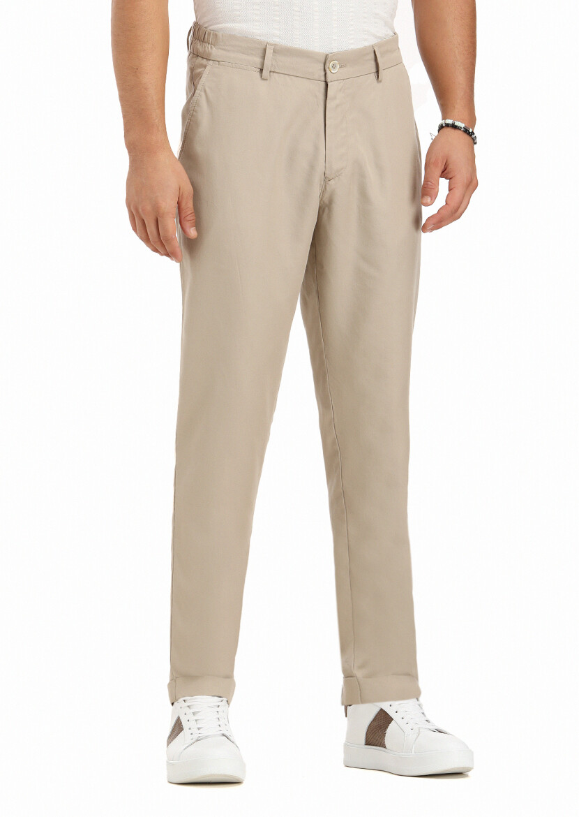 Beige Weaving Jogging Fit Casual Trousers - 2