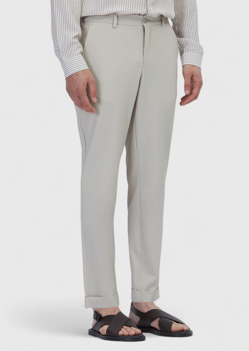 Beige Weaving Jogging Fit Casual Trousers - RAMSEY