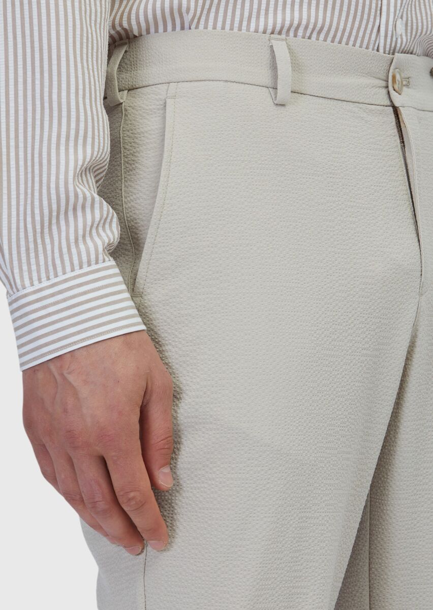 Beige Weaving Jogging Fit Casual Trousers - 3