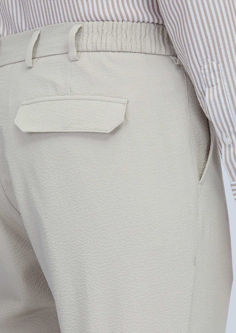 Beige Weaving Jogging Fit Casual Trousers - 4