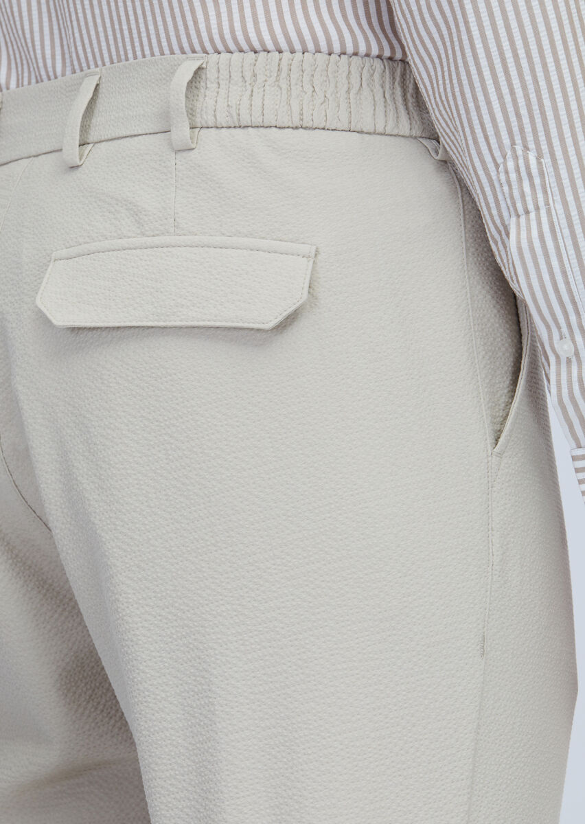 Beige Weaving Jogging Fit Casual Trousers - 4