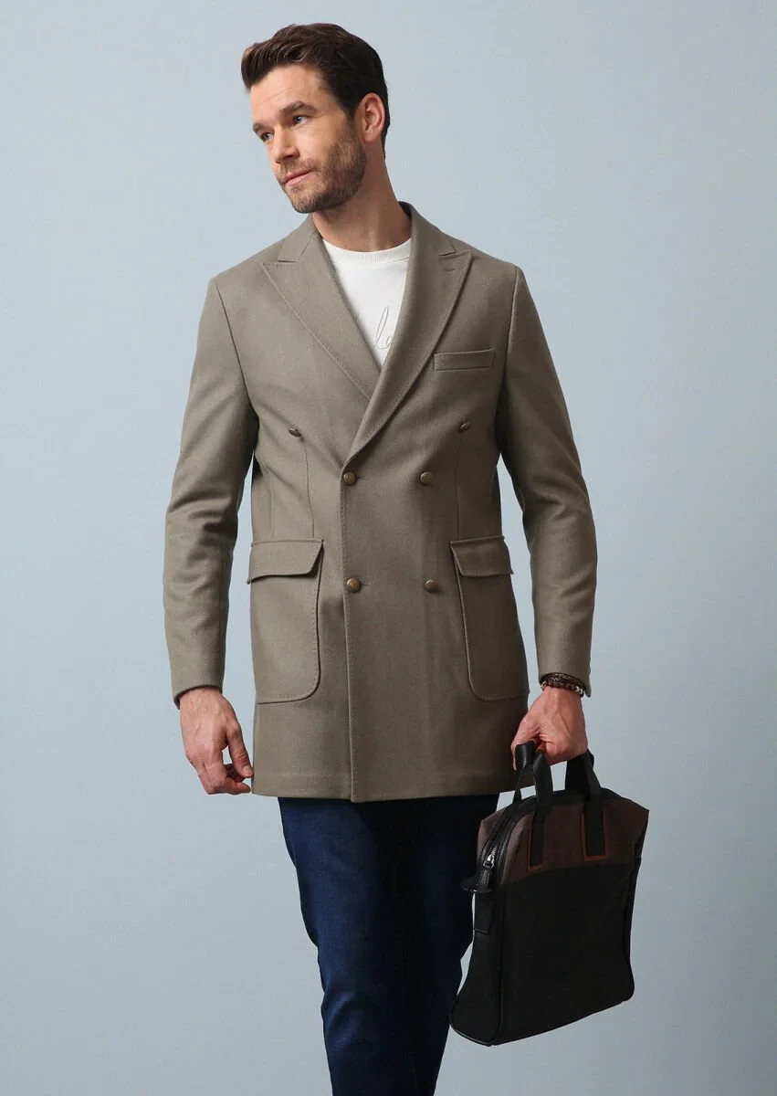 Beige Weaving Overcoat - 1