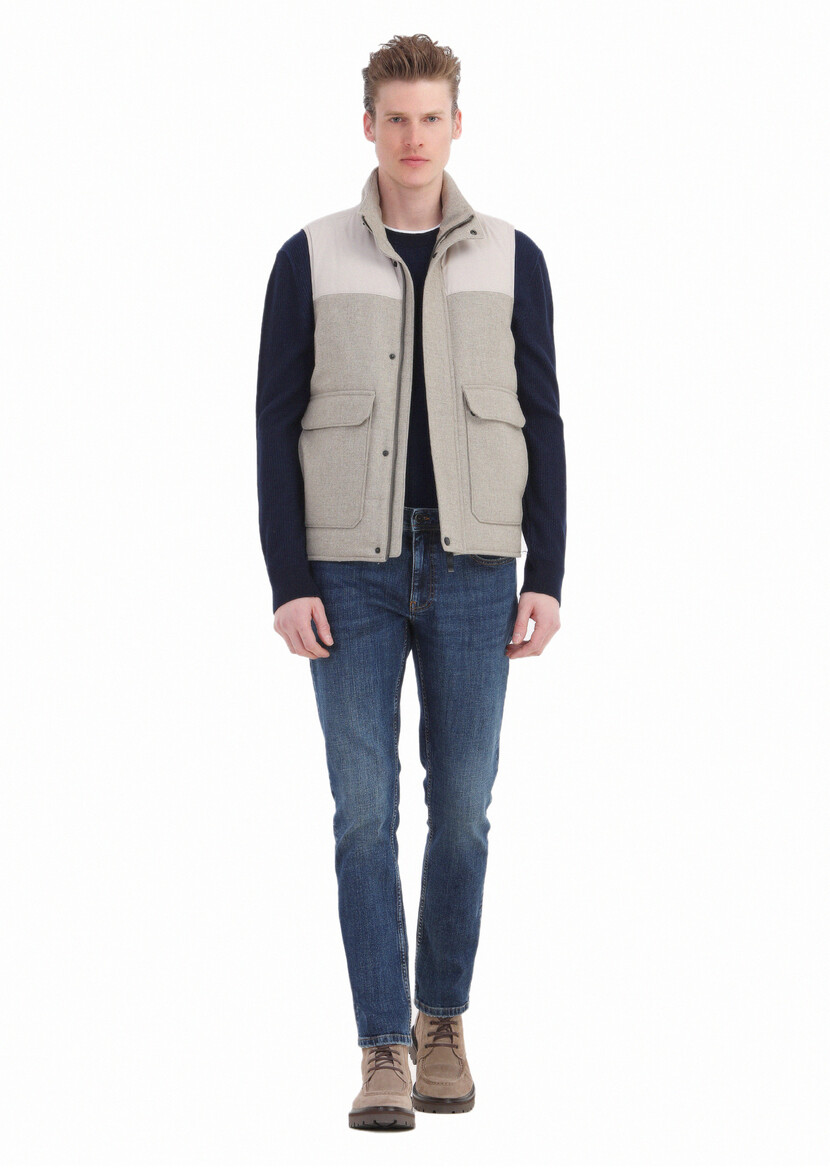 Beige Weaving Puffer Vest - 2