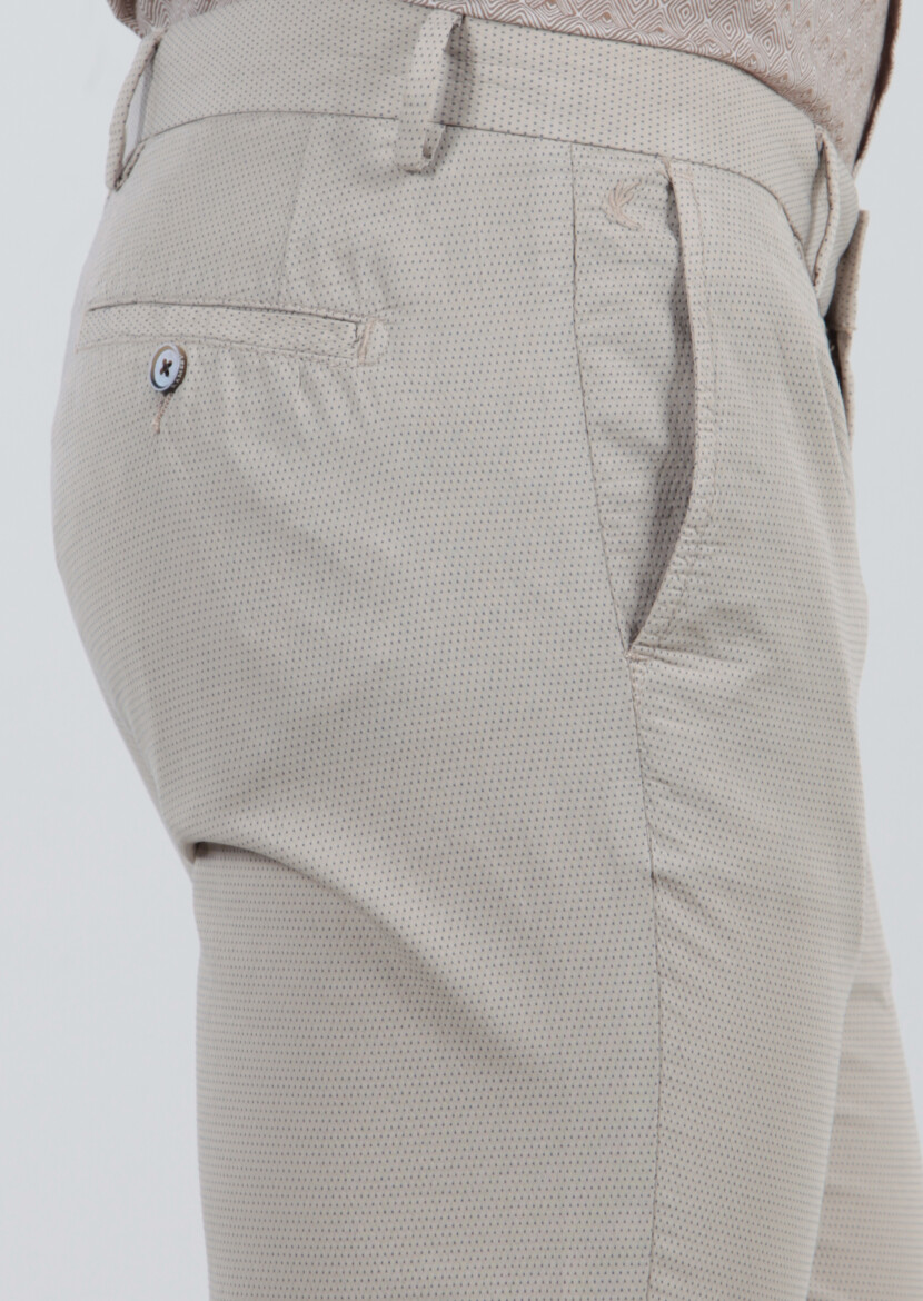 Beige Weaving Regular Fit Casual 100% Cotton Trousers - 3